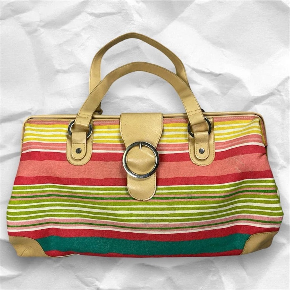 70s inspired multicolored striped bag